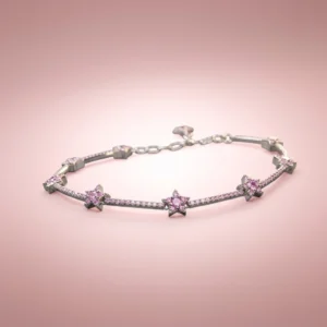 Pembe Taşlı Yıldız Model Kadın Gümüş Bileklik