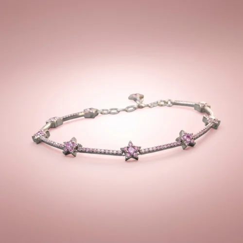400 Pembe Taşlı Yıldız Model Kadın Gümüş Bileklik