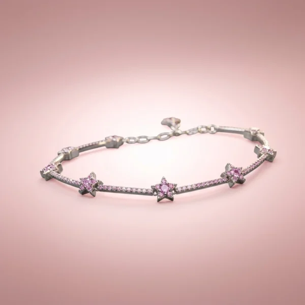 Pembe Taşlı Yıldız Model Kadın Gümüş Bileklik