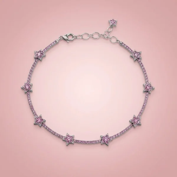 Pembe Taşlı Yıldız Model Kadın Gümüş Bileklik