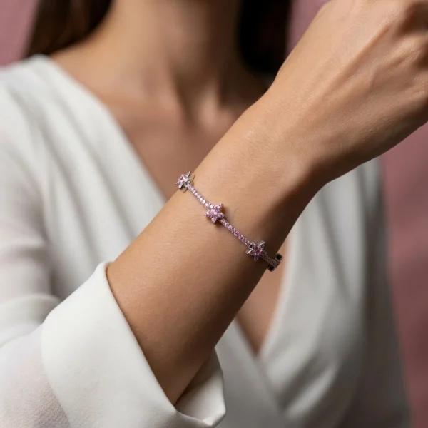 Pembe Taşlı Yıldız Model Kadın Gümüş Bileklik