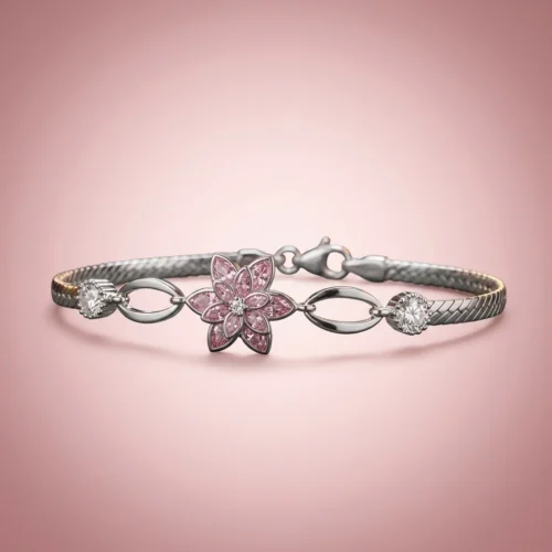600 Pembe Renk Lotus Çiçeği Kadın Gümüş Bileklik