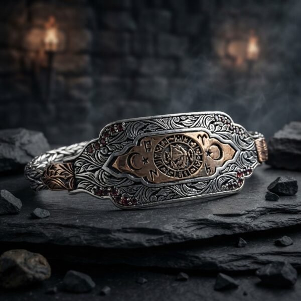 bil90 Kurt, Ay Yıldız ve 16 Türk Devlet Armalı Gümüş Erkek Bileklik
