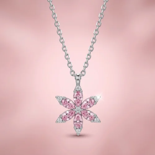 kol100 Pembe Lotus Çiçeği Gümüş Kadın Kolye Modeli