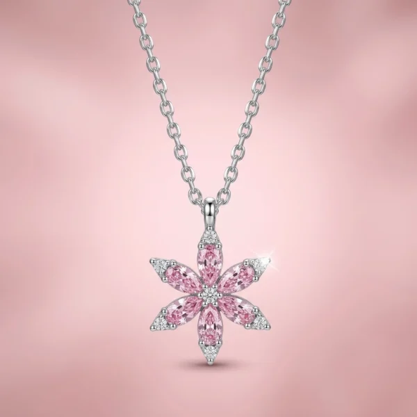 kol100 Pembe Lotus Çiçeği Gümüş Kadın Kolye Modeli