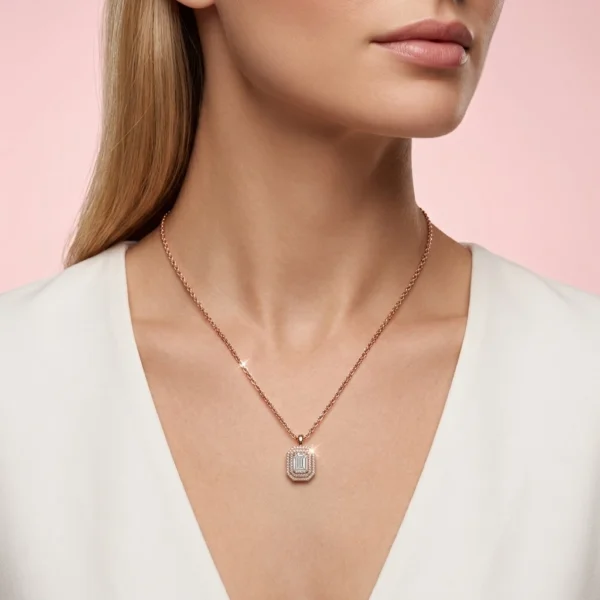 Rose Baget Taşlı Gümüş Kadın Kolye Modeli