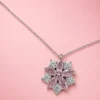 Pembe Zirkon Taşlı Çiçek Gümüş Kadın Kolye Modeli