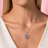 Pembe Zirkon Taşlı Çiçek Gümüş Kadın Kolye Modeli