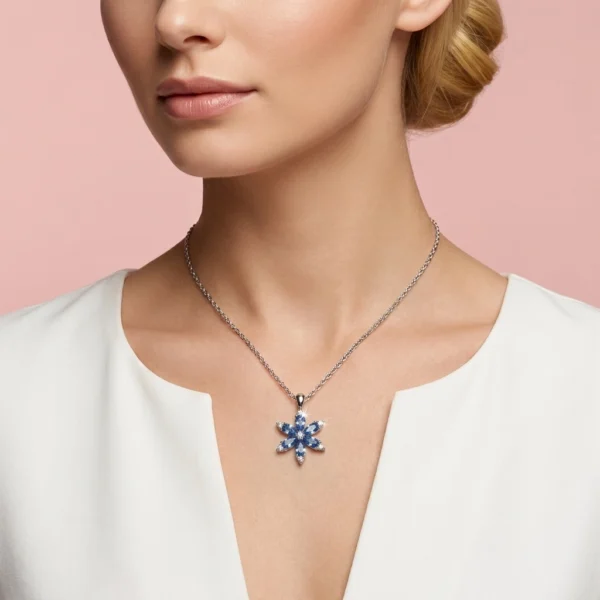 kol243 Mavi Lotus Çiçeği Gümüş Kadın Kolye Modeli