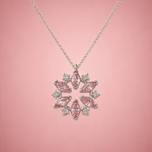 Pembe Zirkon Taşlı Çiçek Gümüş Kadın Kolye Modeli