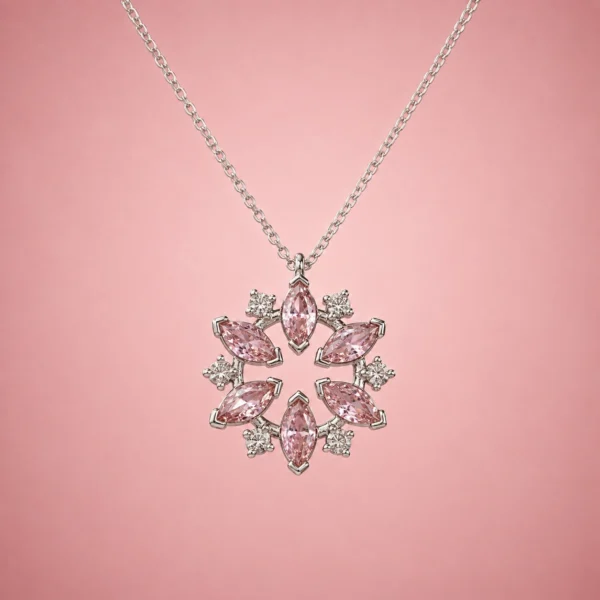 Pembe Zirkon Taşlı Çiçek Gümüş Kadın Kolye Modeli