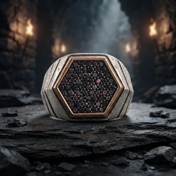 Mikro Taşlı Geometrik Tasarım Gümüş Erkek Yüzüğü