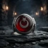yuz802 Ay Yıldız Motifli Gravürlü Kırmızı Taşlı Gümüş Erkek Yüzüğü
