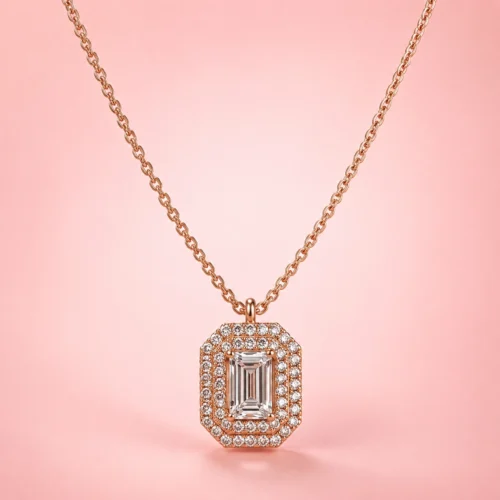 zin160 Rose Baget Taşlı Gümüş Kadın Kolye Modeli
