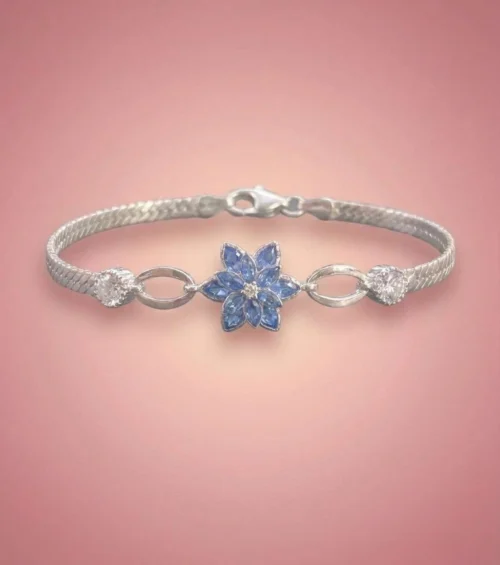 Mavi Taşlı Lotus Çiçeği Kadın Bileklik