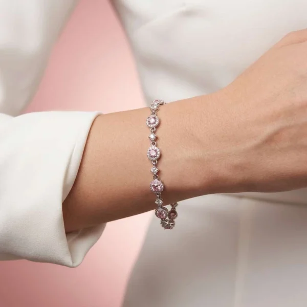 30 Pembe Zirkon Taşlı Bayan Bileklik Modeli