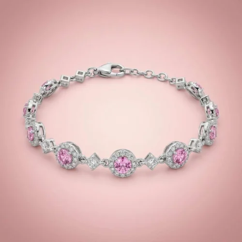 Pembe Zirkon Taşlı Bayan Bileklik Modeli