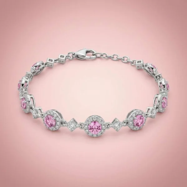 31 Pembe Zirkon Taşlı Bayan Bileklik Modeli