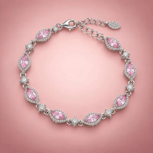 Pembe Zirkon Taşlı Badem Model Bayan Bileklik