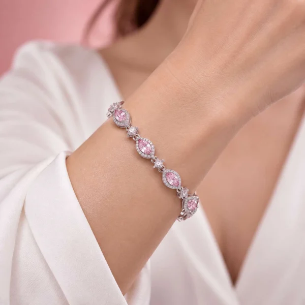 62 Pembe Zirkon Taşlı Badem Model Bayan Bileklik