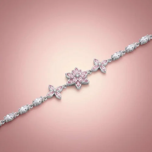 bil231 Lotus Çiçeği Pembe Zirkon Taşlı Kadın Bileklik